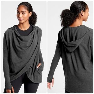 Athleta Purana Wrap Charcoal Heather Grey Hooded Sweatshirt